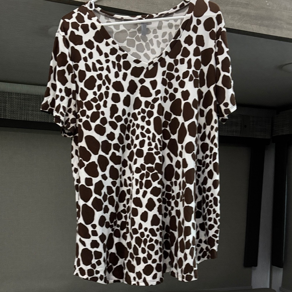 Brown and White Animal Print Women's Top
